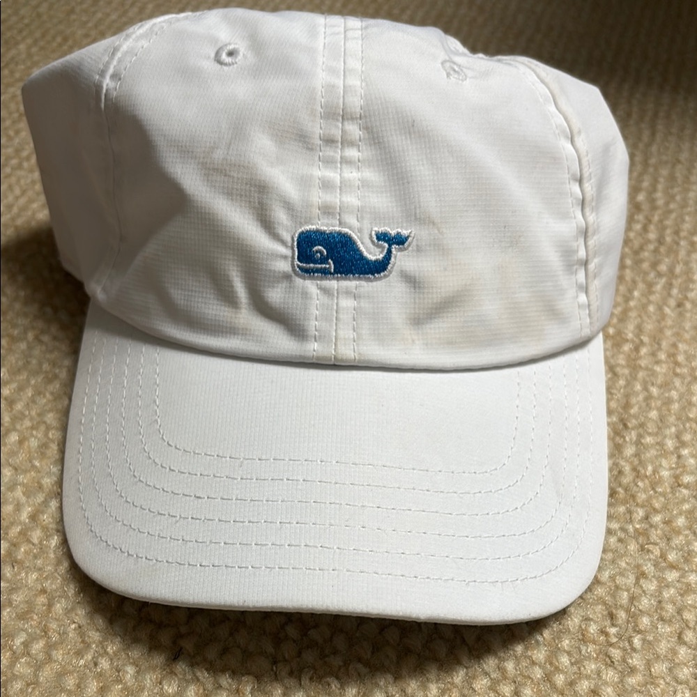 Vineyard Vines White Hat with Blue Whale Emblem